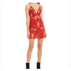 FREE PEOPLE Red Night Shimmers Sequin Mini Dress Size XS Women Embroidered